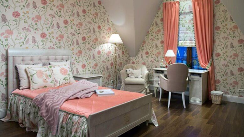 Самые красивые комнаты для девочек №1. Нежные персиковые оттенки с цветочным мотивом в детской для девочки
